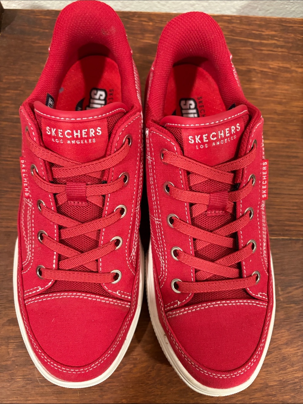Skechers Kids Red Canvas Lace-Up Sneakers with White Trim